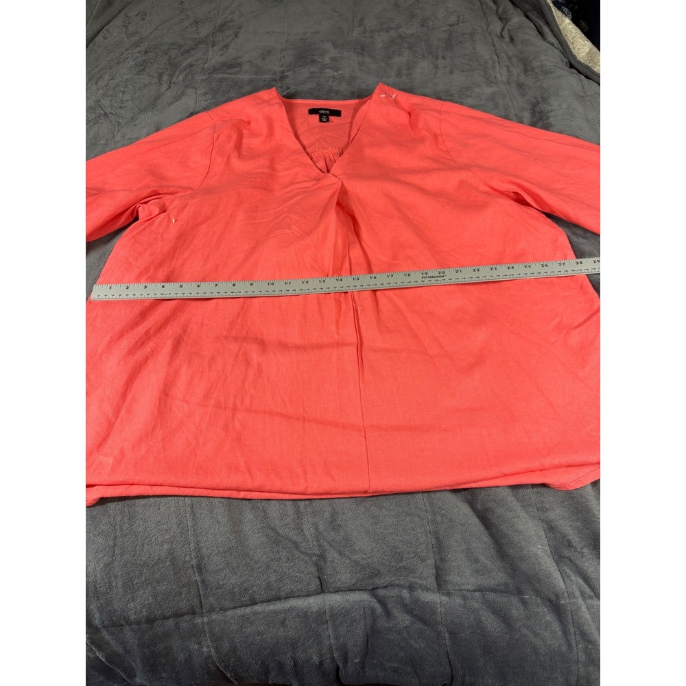 Ellos Womens Coral Linen Blend V-Neck Popover Blouse Top Plus Size 18/20 L - Picture 3 of 9